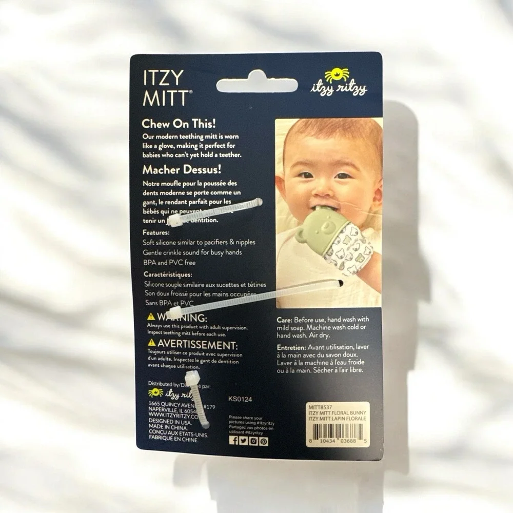 Itzy Ritzy Silicone Wearable Teething Infant Mitten Floral Bunny